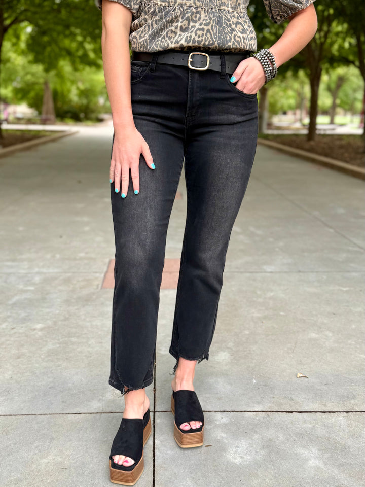 Paige High Rise Black Straight Jean by Risen