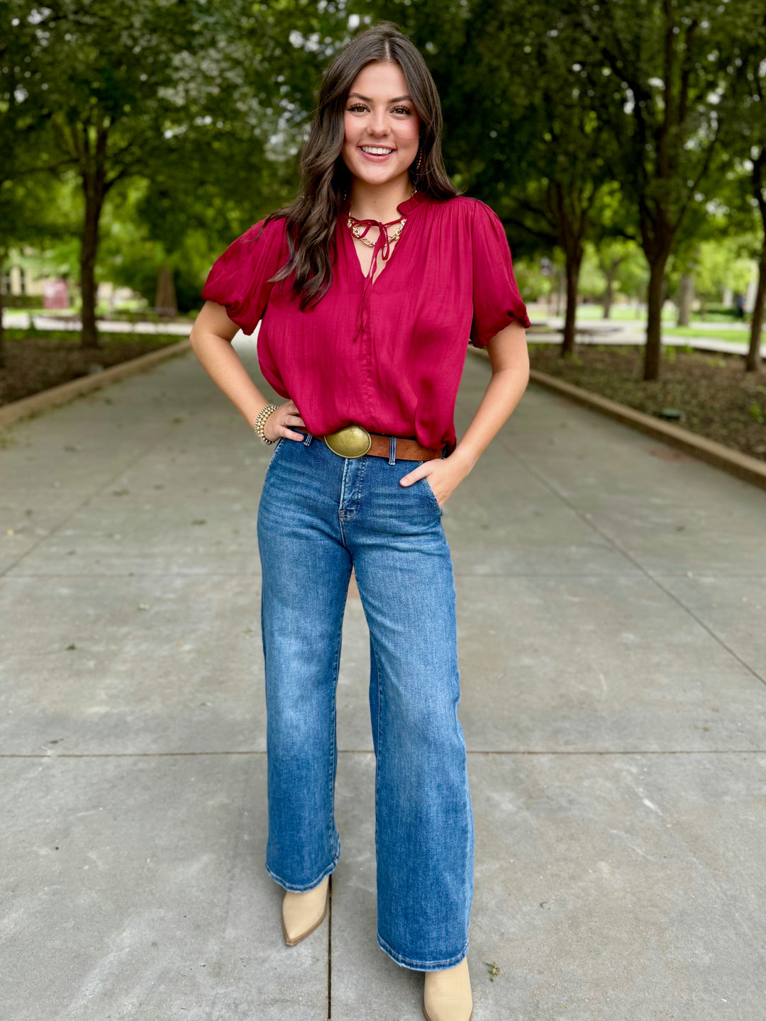 Falling In Love Maroon Satin Blouse