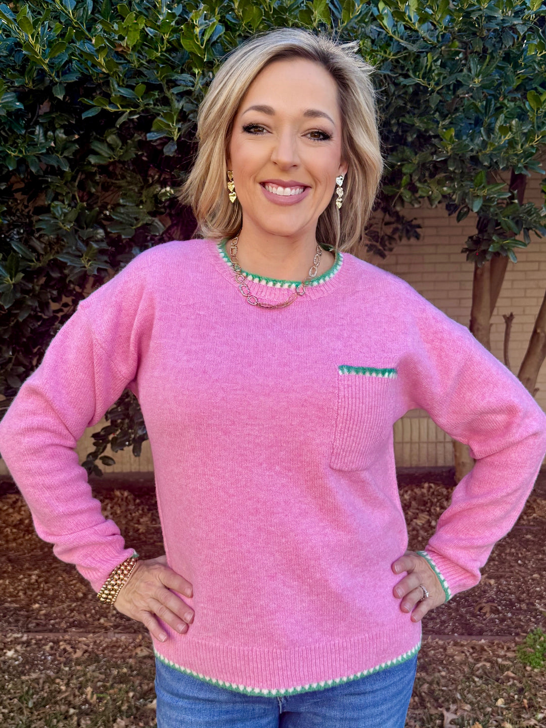 Pink Touch Front Pocket Sweater