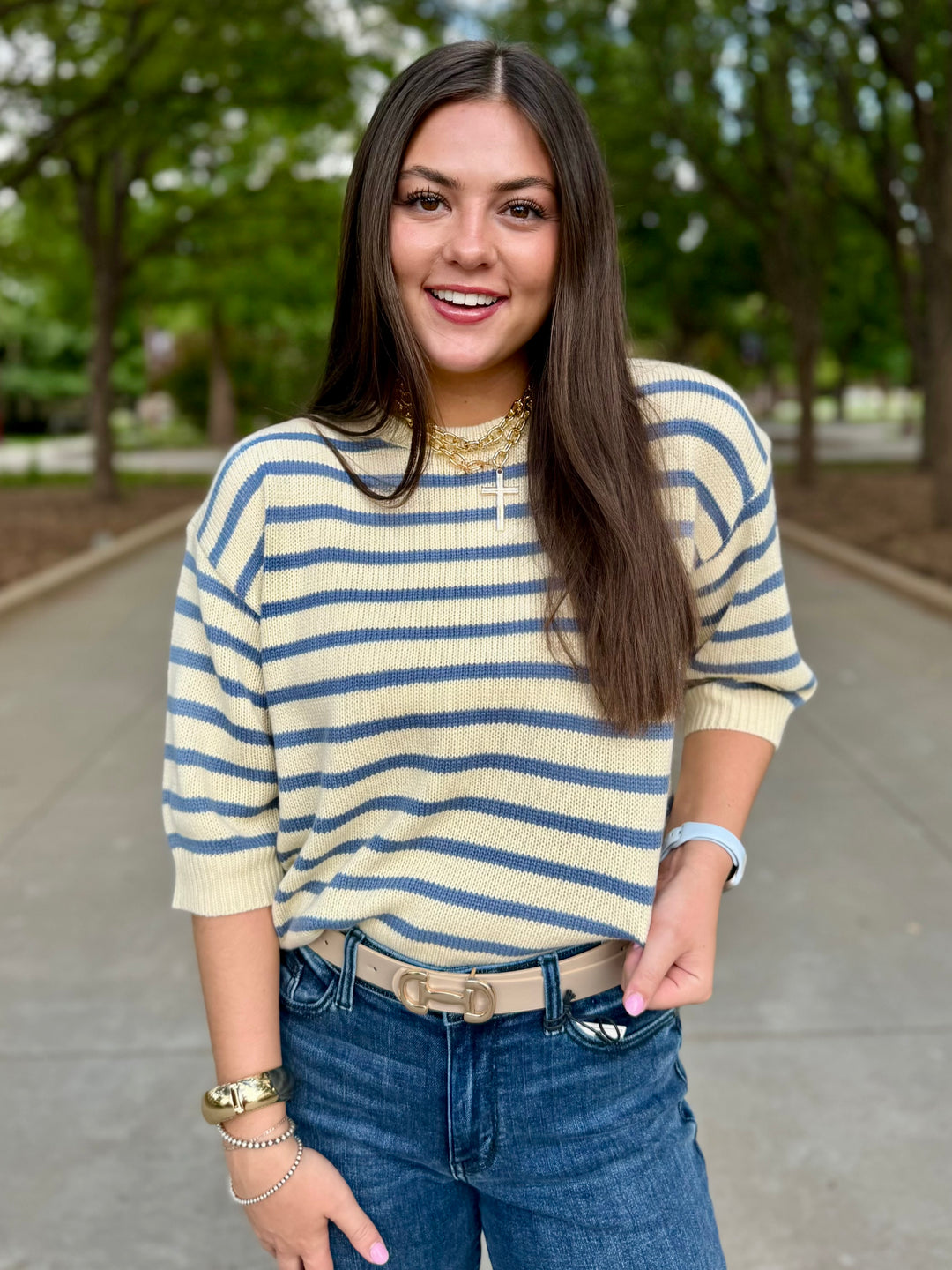 Breezy Days Cream Stripe Sweater
