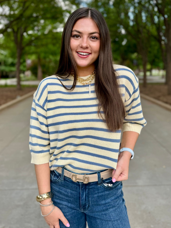 Breezy Days Cream Stripe Sweater