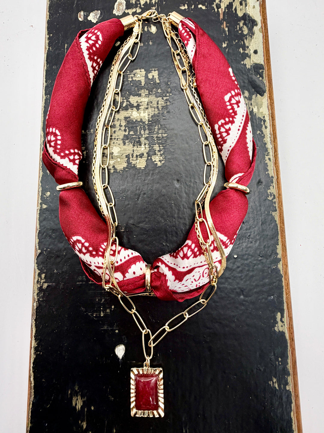 Maroon Bandana Layered Necklace