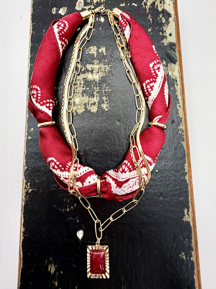 Maroon Bandana Layered Necklace