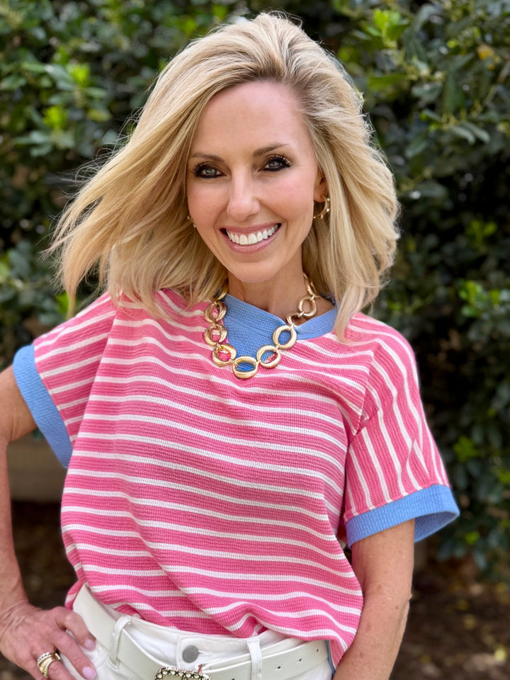 Bubblegum Basic Pink Striped Top