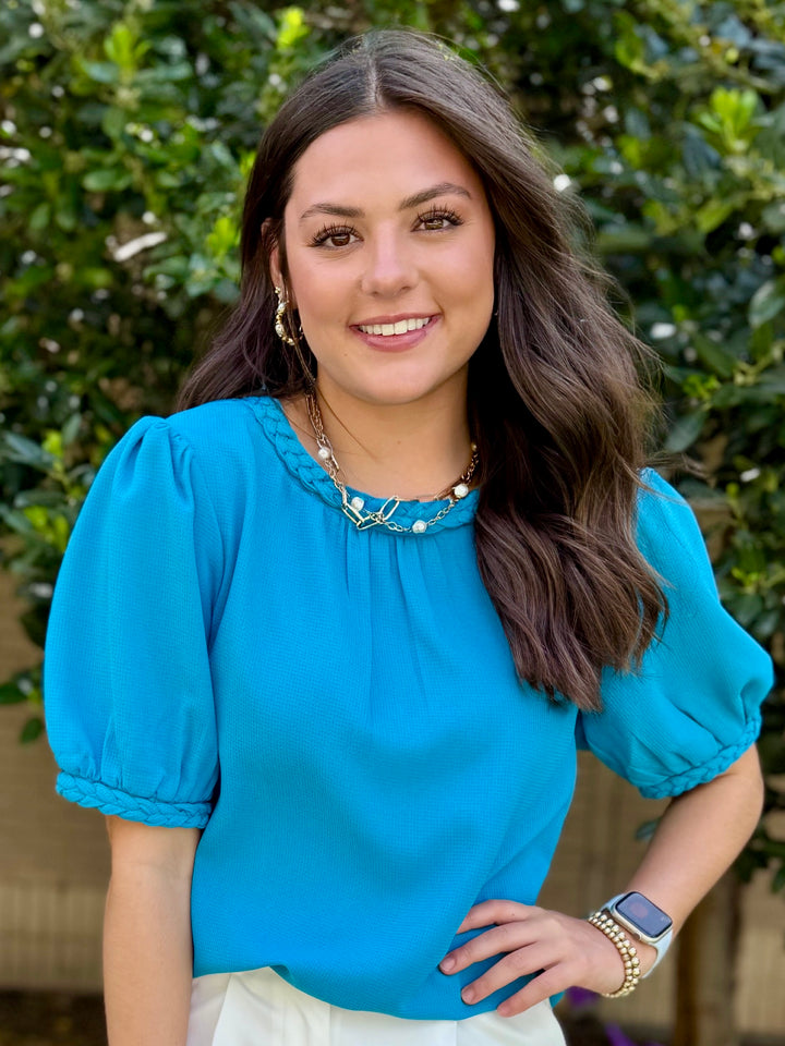 Twist of Charm Teal Top