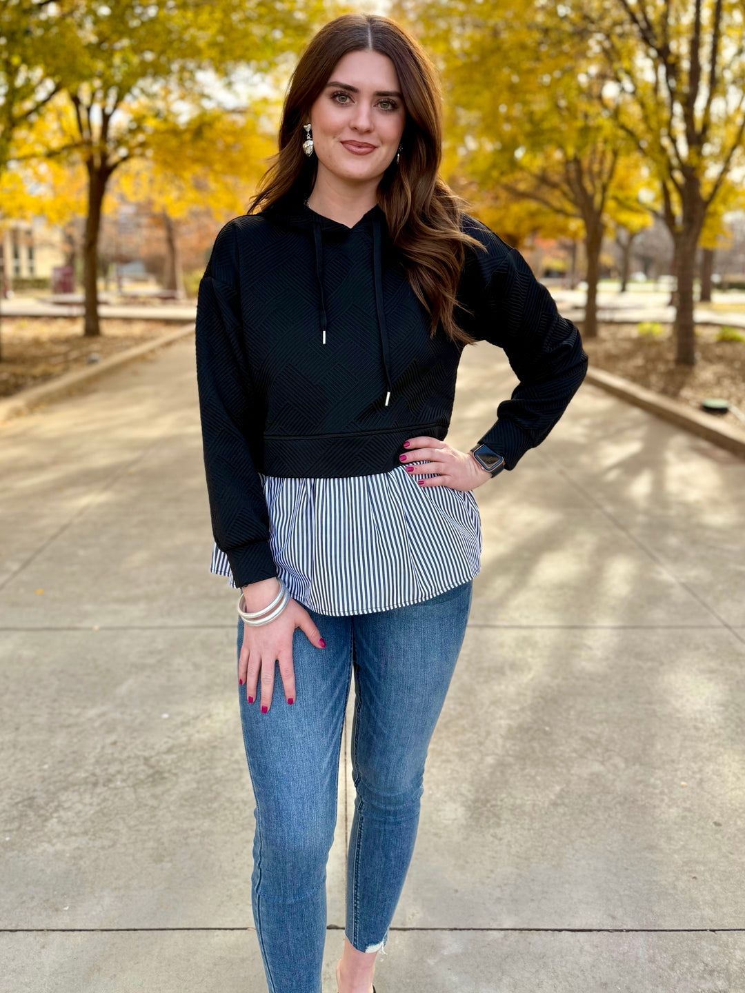 Hushed Stripes Textured Hoodie