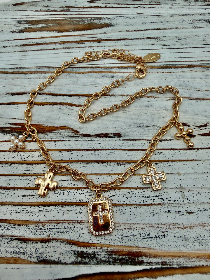 Brinley Gold Cross Charm Necklace