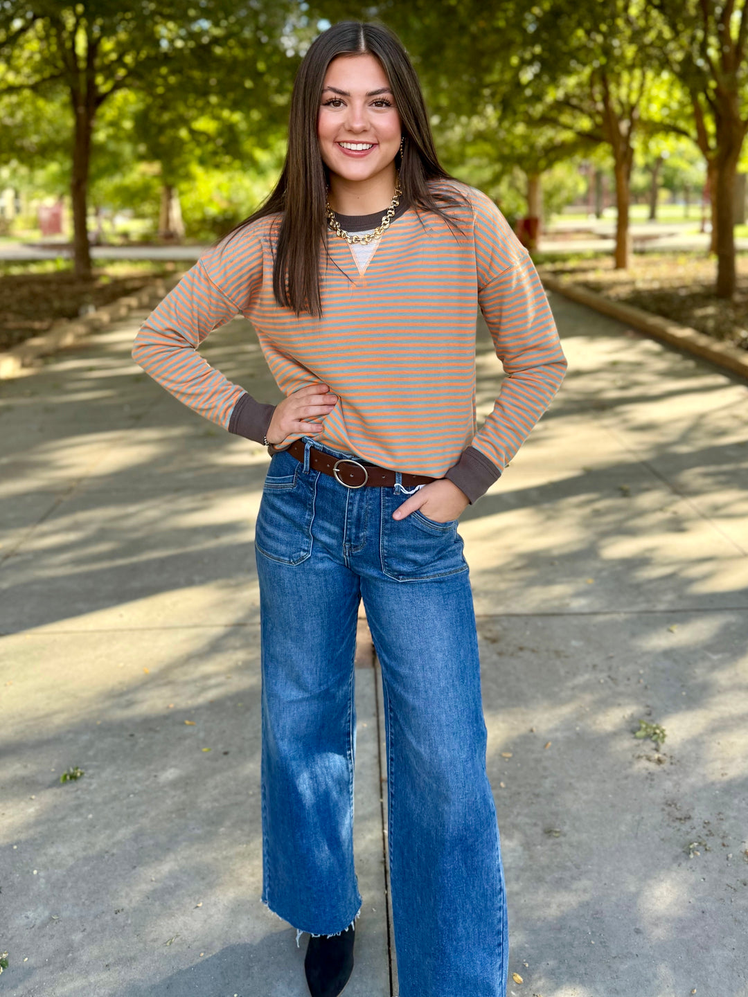 Harvest Breeze Orange Striped Top