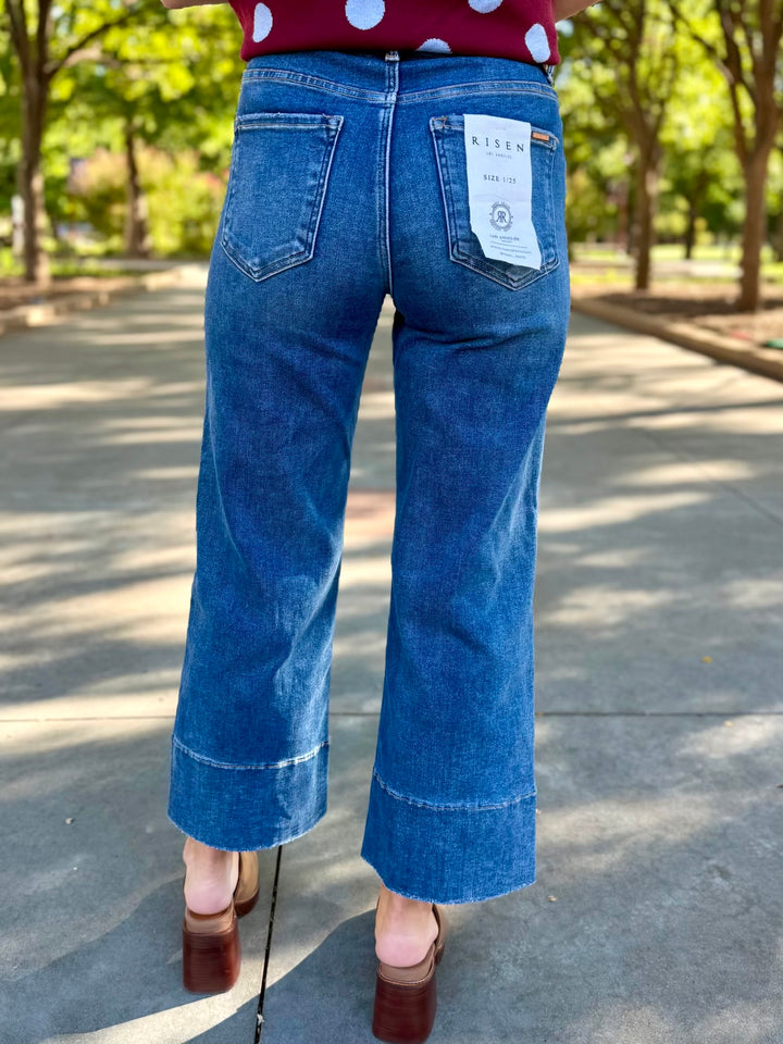 Emma Tummy Control High Rise Front Stem Wide Leg Jean by Risen