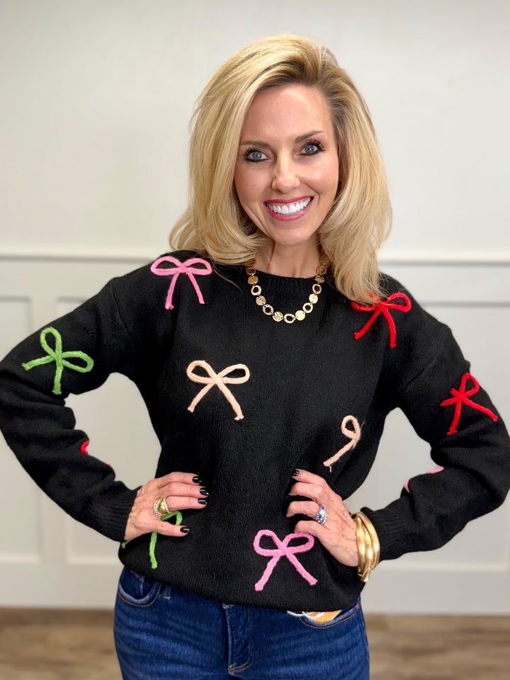 Holiday Bows Black Sweater