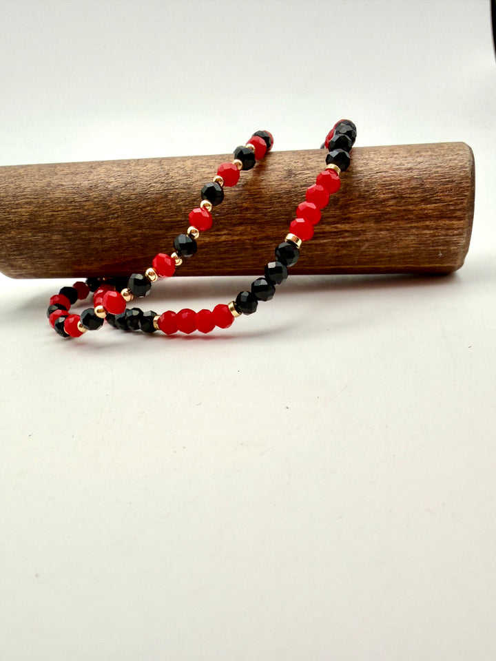 Red & Black Beaded Bracelet Set