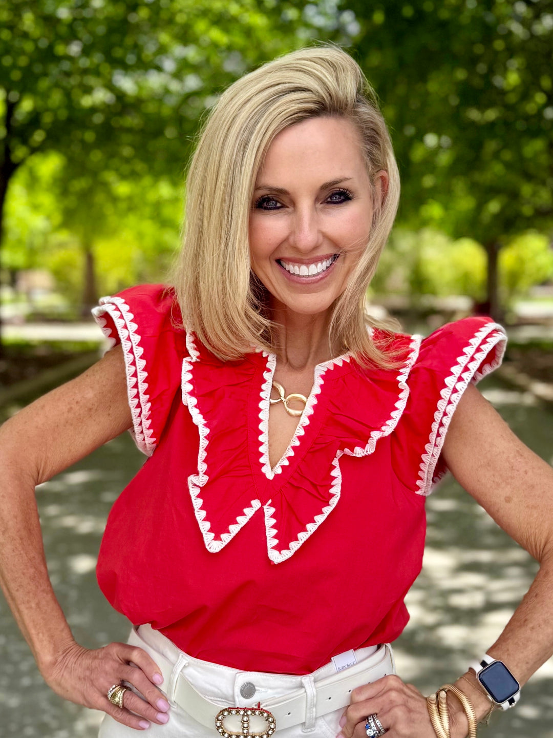 Coral Breeze Embroidered V-Neck Blouse