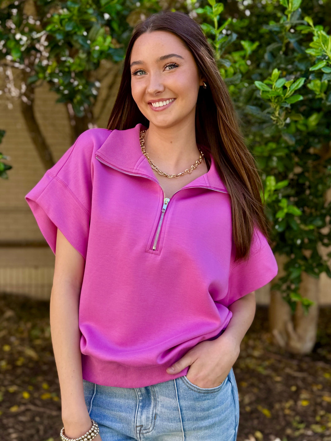 Zip Into Style Magenta 1/4 Zip Top
