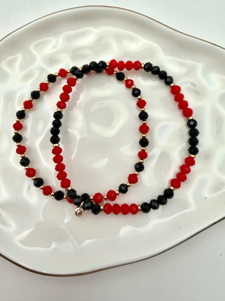 Red & Black Beaded Bracelet Set