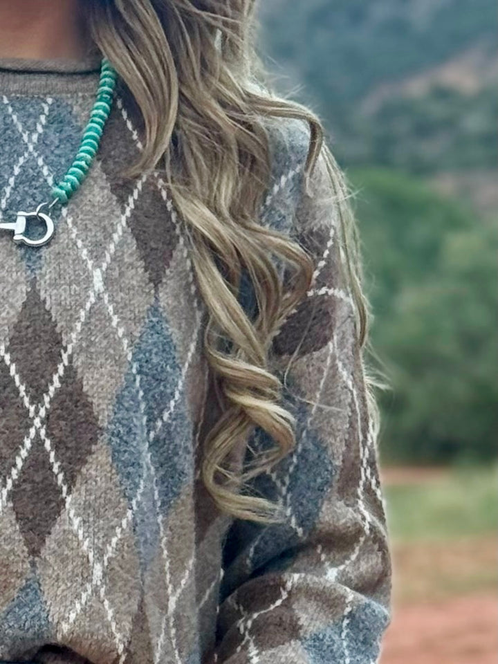 Fall Into Place Brown Argyle Sweater