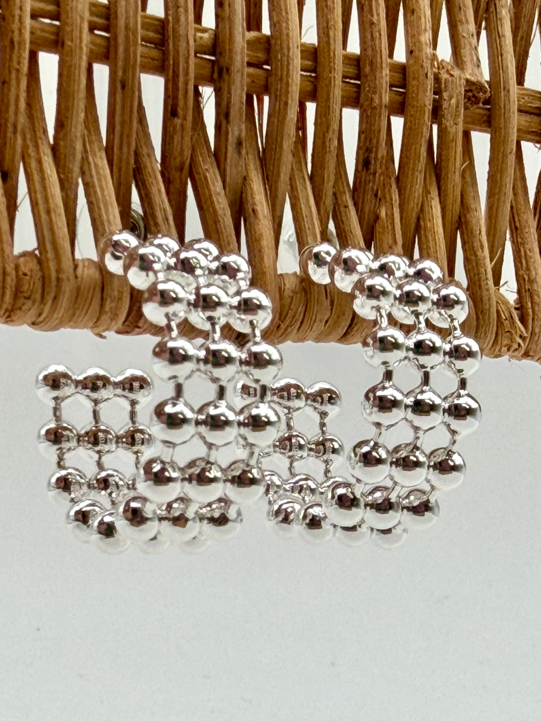 Dina Triple Beaded Silver Hoops