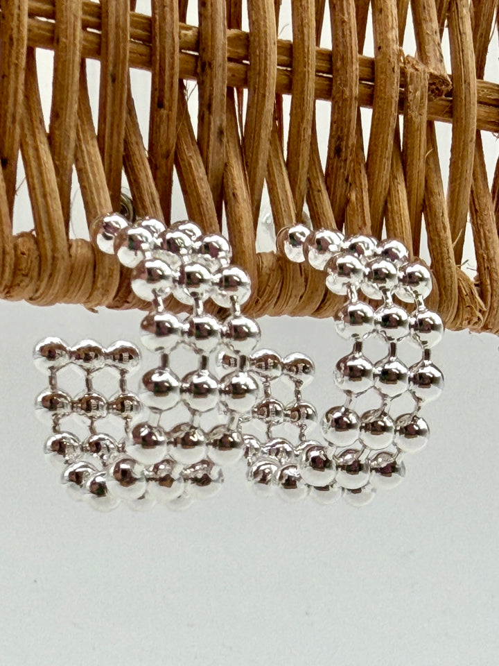 Dina Triple Beaded Silver Hoops