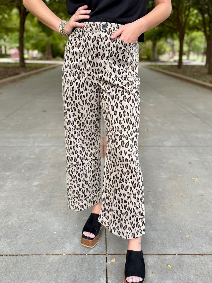 Sherri Wide Leg Cropped Leopard Pant