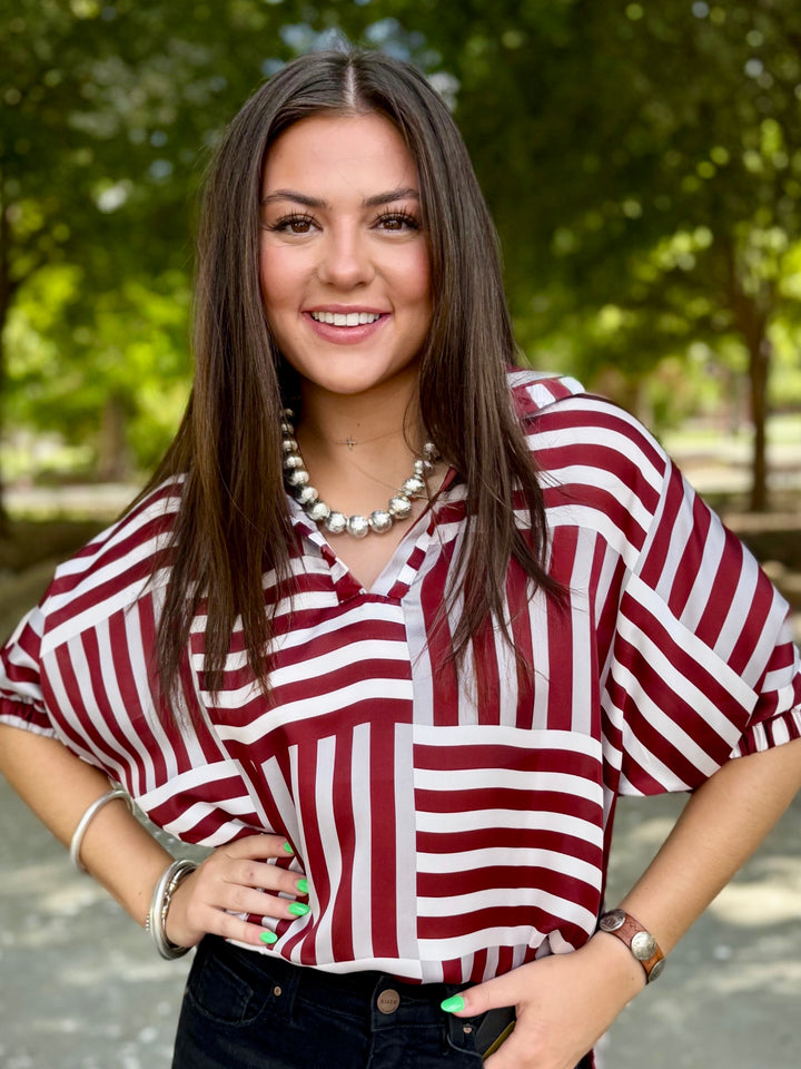 Sloane Maroon V-Neck Blouse