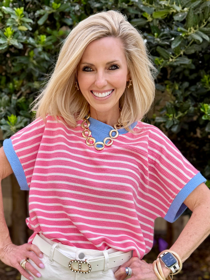 Bubblegum Basic Pink Striped Top