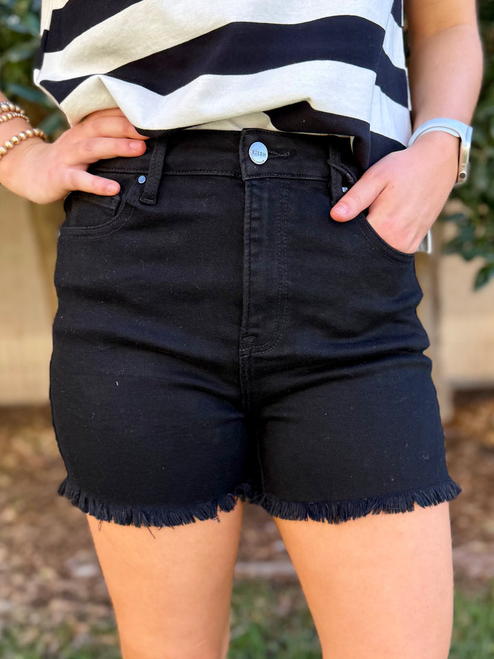 Pearl High Rise Raw Hem Shorts by Risen