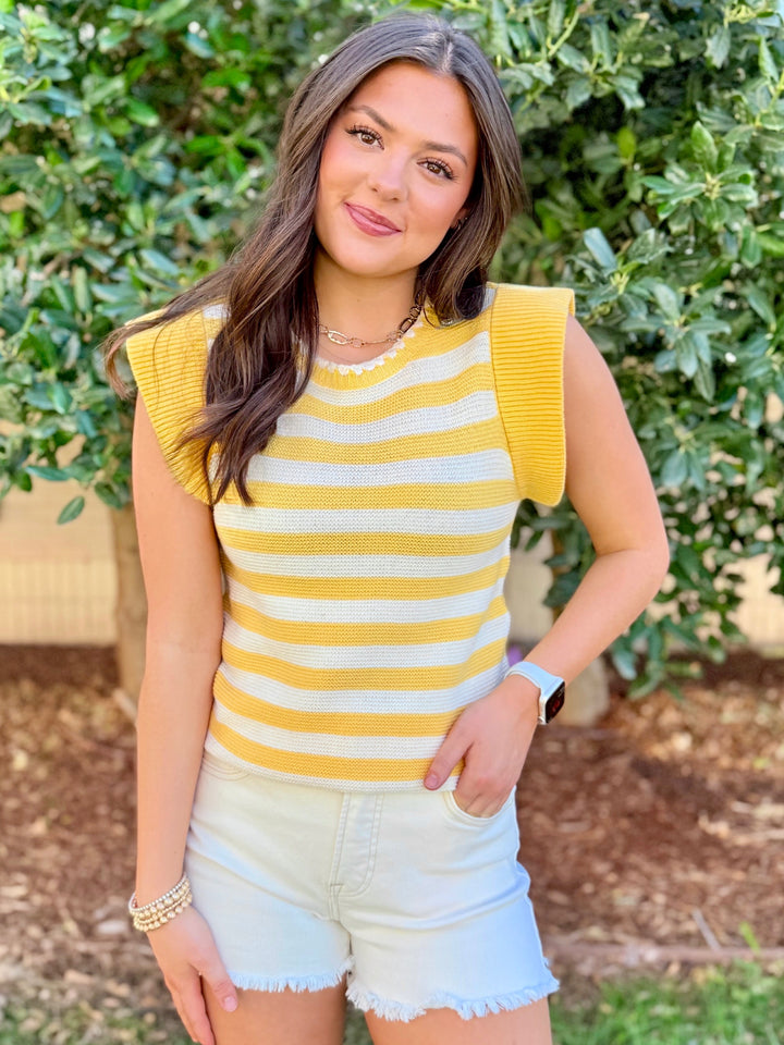 Sunny Stripes Yellow Ruffle Sleeve Sweater