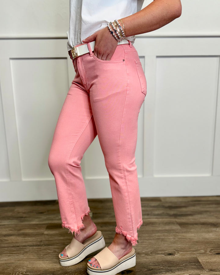 Nova High Rise Straight Leg Cropped Distressd Hem Jeans by Risen