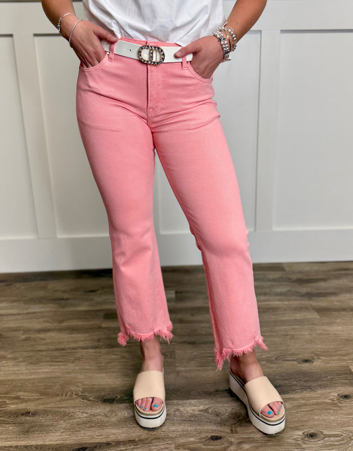 Nova High Rise Straight Leg Cropped Distressd Hem Jeans by Risen