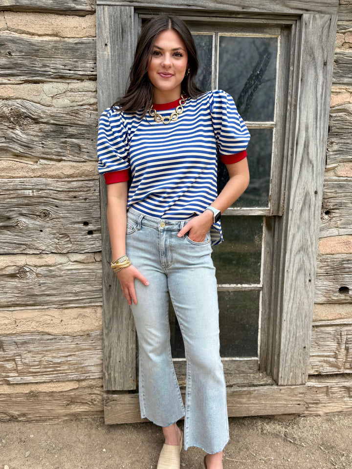 Quinn Mid Rise Raw Hem Kick Flare Jean by Judy Blue