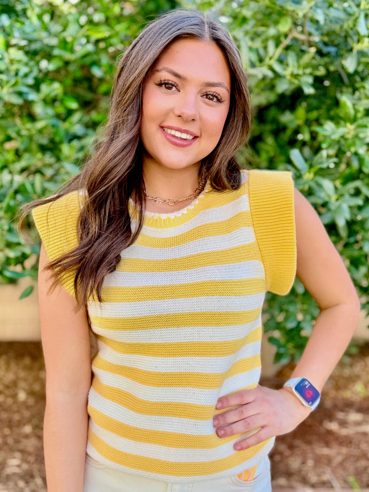 Sunny Stripes Yellow Ruffle Sleeve Sweater