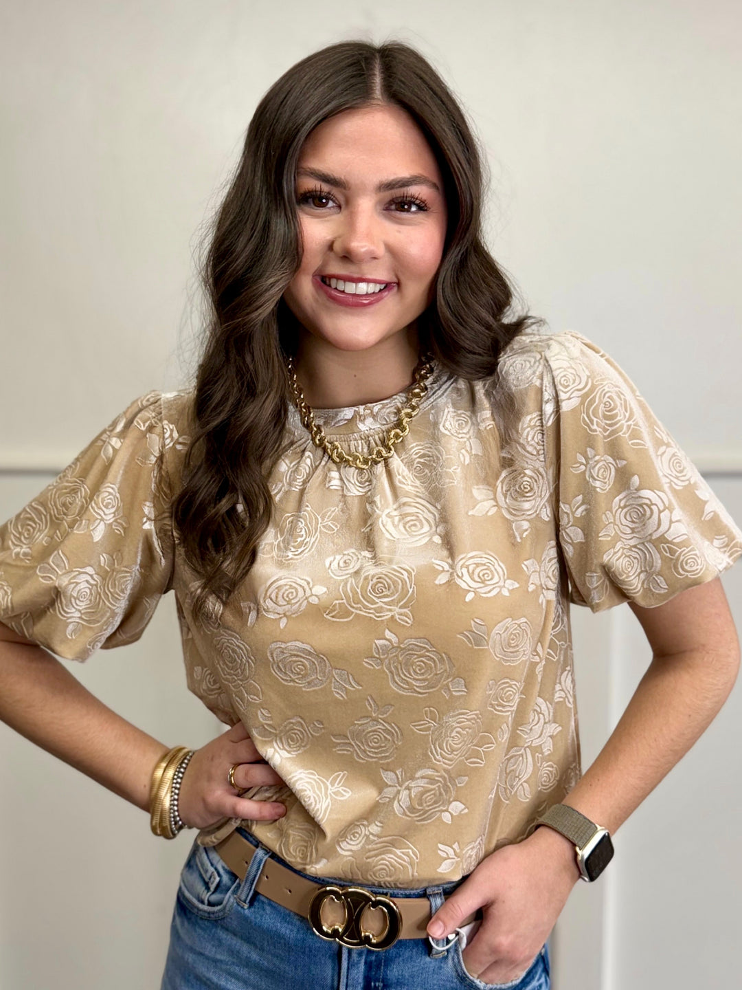 Champagne Glow Velvet Blouse