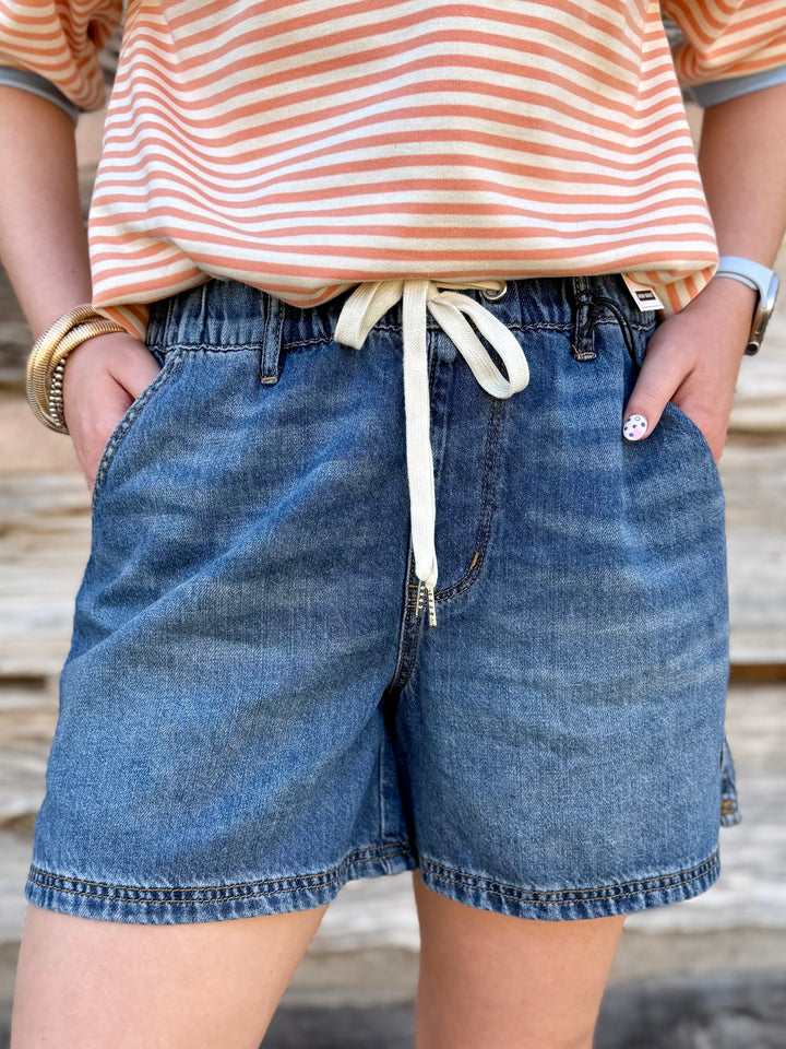 Iris High Rise Baggy Drawstring Shorts by Judy Blue