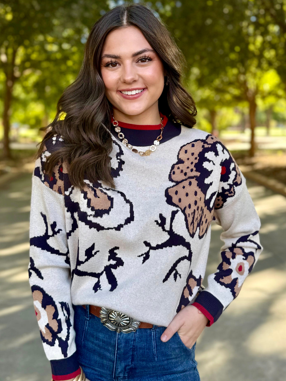 Floral Touch Oatmeal Sweater