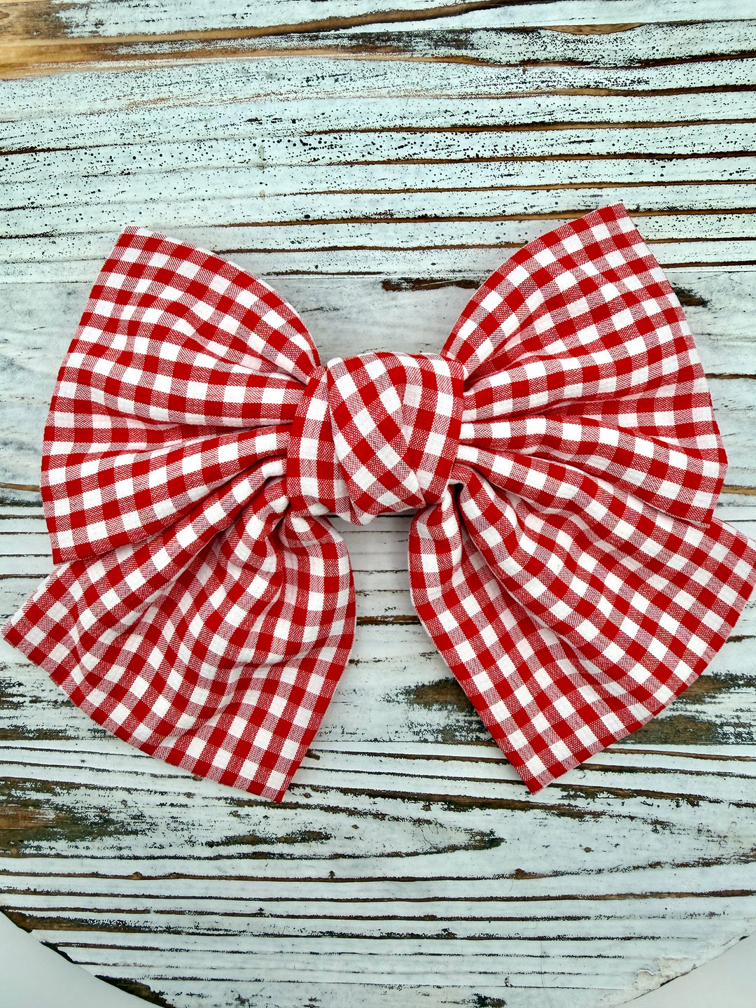 Red Gingham Clip Hair Bow