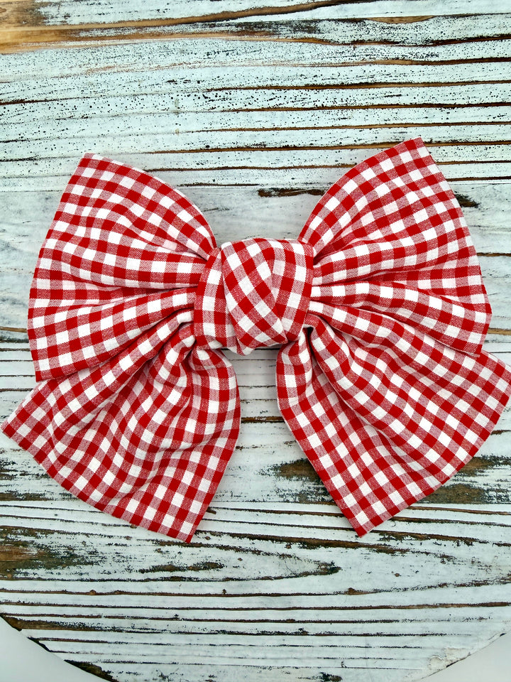Red Gingham Clip Hair Bow