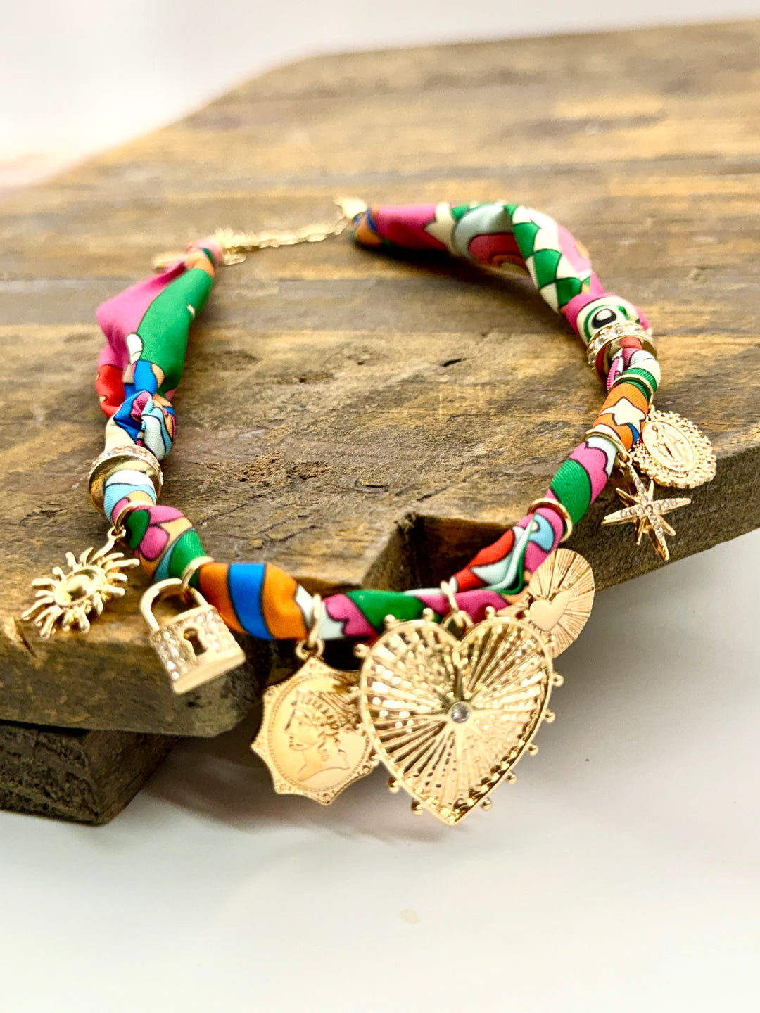 Gold Charm Scarf Necklace