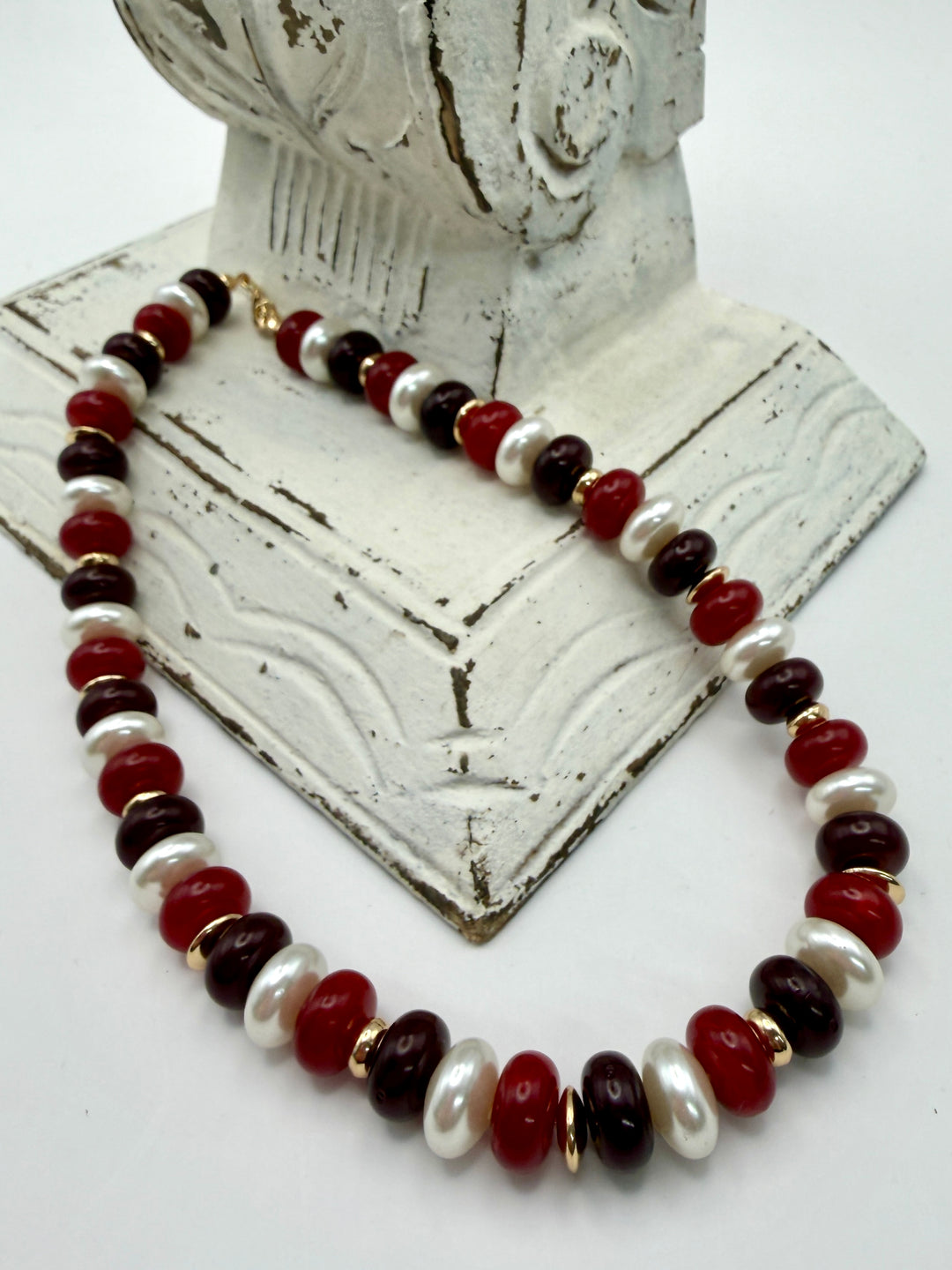 Maroon and Pearl Beaded Necklace