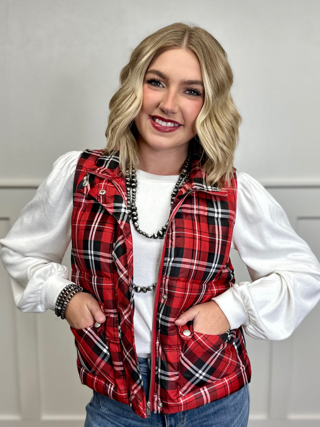 Major Wow Plaid Puff Vest
