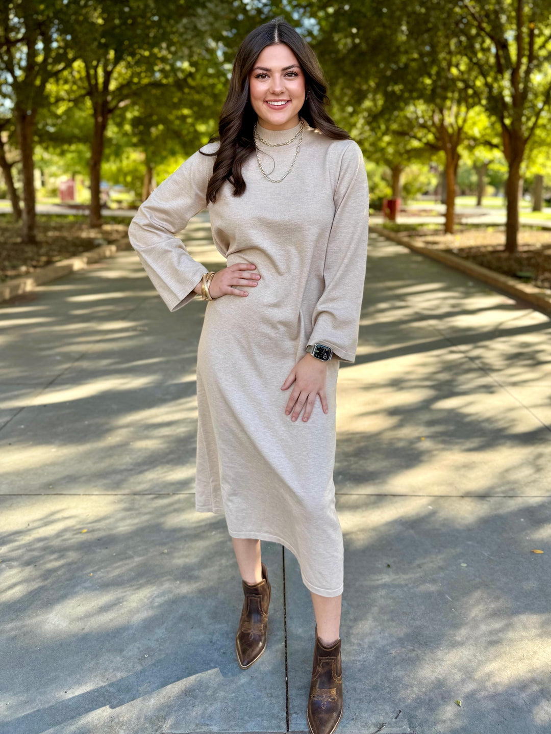 Soft Taupe Sweater Maxi Dress