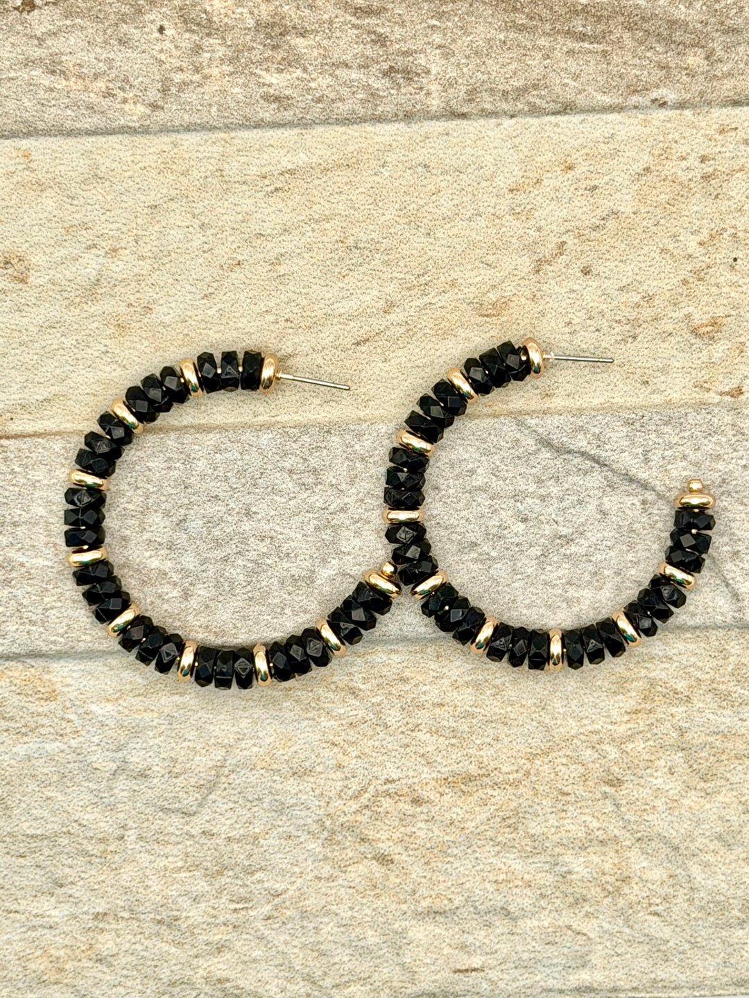 Beaded Black & Gold Hoops