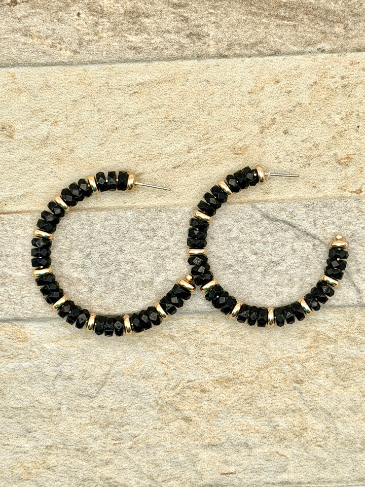 Beaded Black & Gold Hoops