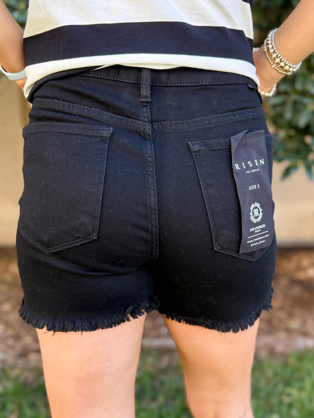 Pearl High Rise Raw Hem Shorts by Risen