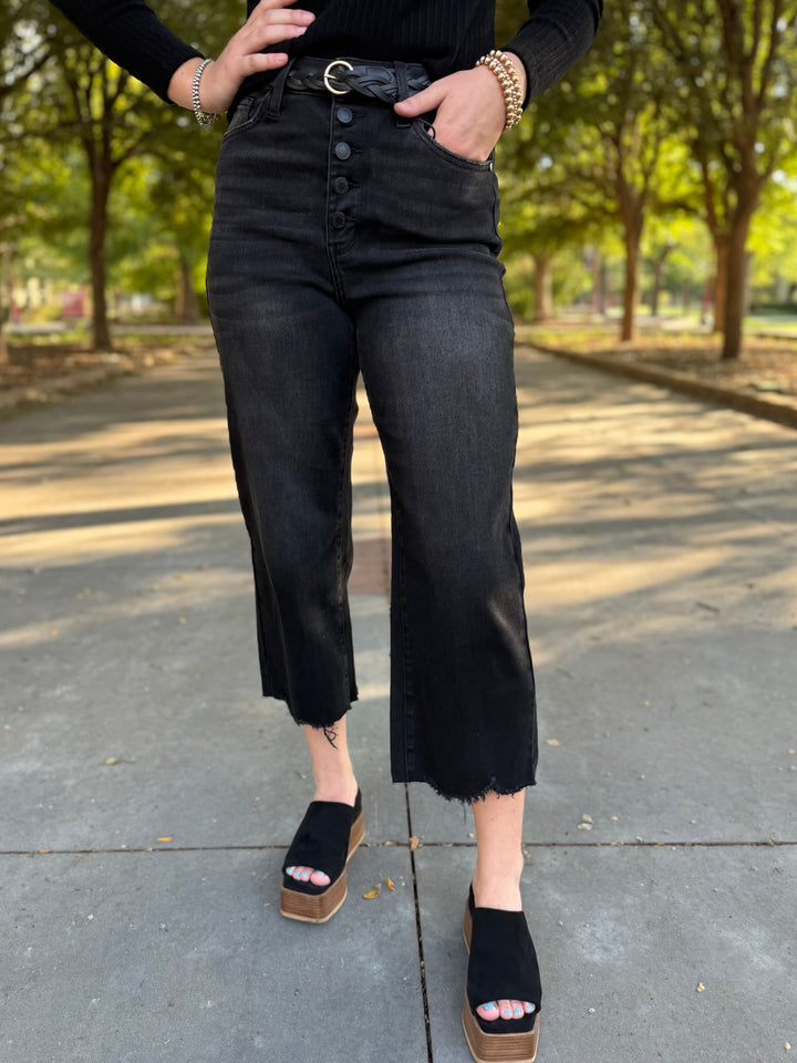 Meyer Washed Black Wide Leg Crop by Judy Blue