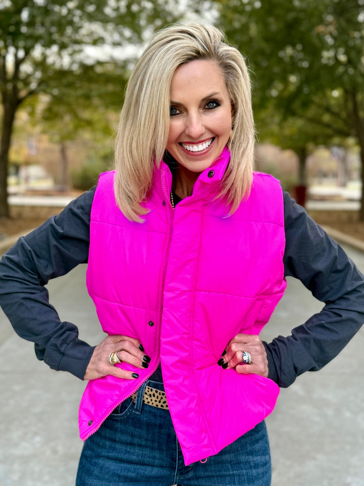 Pop of Pink Puffer Vest