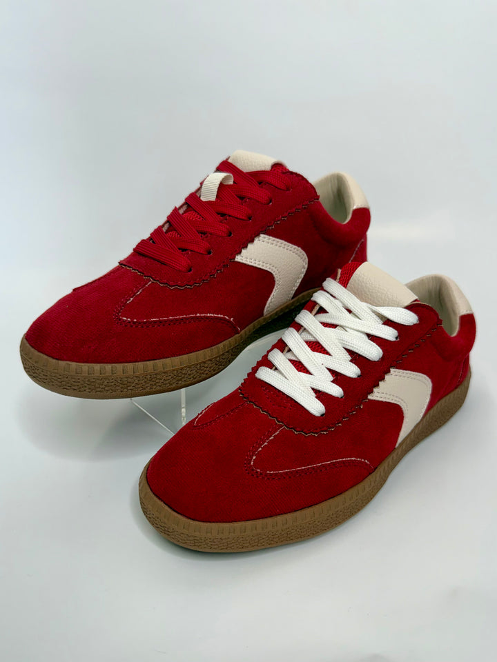 Spoiler Alert Red Faux Suede Sneaker by Corky's