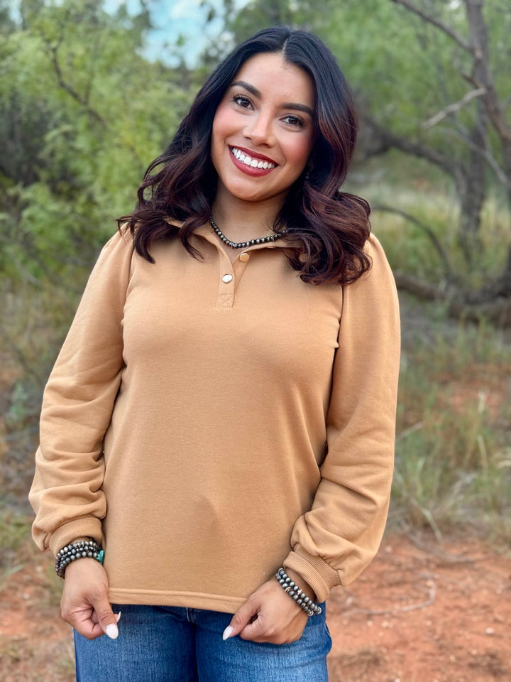 Classic Comfort Tan Puff Sleeve Top
