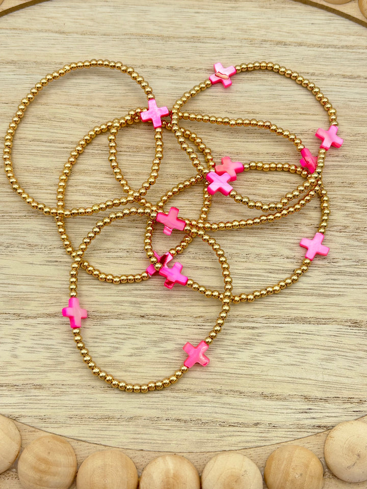 Pink Cross Bracelet Set