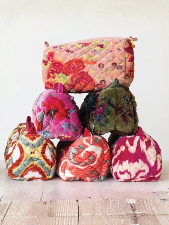 Quilted Velvet Zip Pouch