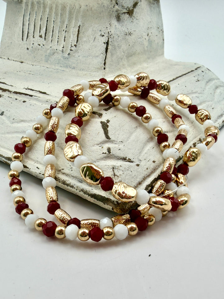 Maroon Beaded Bracelet Set