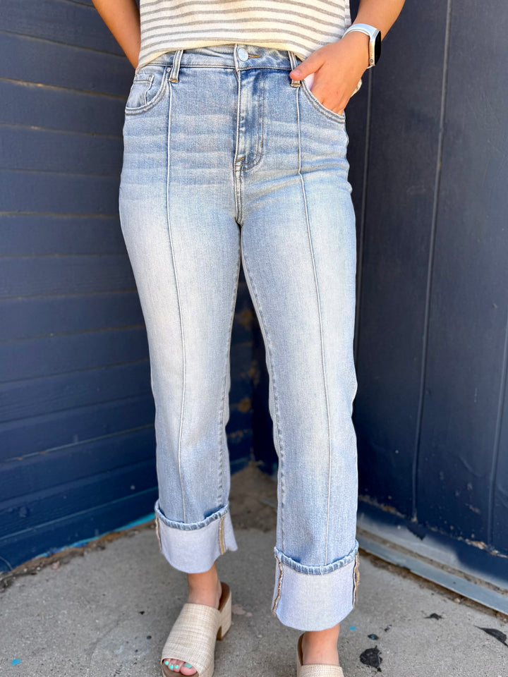 Annie High Rise Cuffed Ankle Straight Jeans by Risen